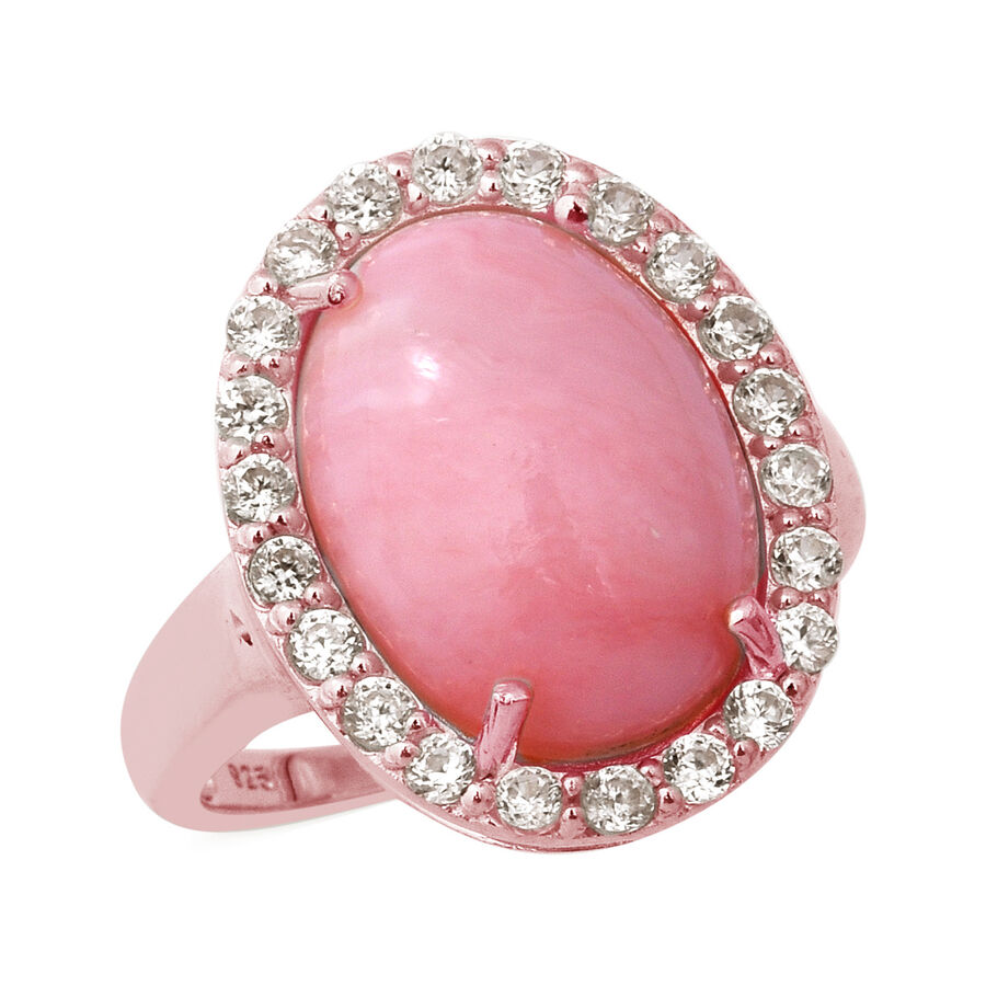 8.65 Ct TJC Halo Pink Opal Ring for Women Sterling Silver White Zircon
